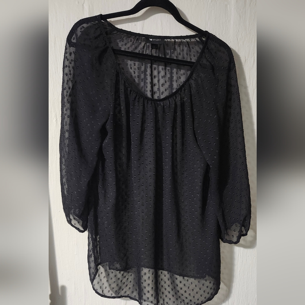 Black Sheer Polka Dot Blouse